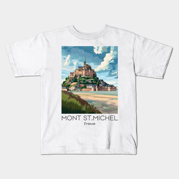 A Vintage Travel Illustration of Mont Saint Michel - France Kids T-Shirt by goodoldvintage